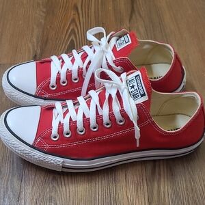 Converse Red and White Low Top Canvas Sneakers